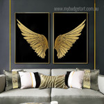Golden Wings Modern Abstract Framed Stretched Artwork 2 Piece Wall Art for Room Wall Adornment