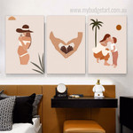 Mother Loves Child Abstract Figure Painting Photo Stretched Framed 3 Piece Canvas Prints For Room Decor