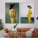 Yellow Dress Fashion Figure Modern Stretched Framed Artwork 2 Piece Canvas Prints for Room Wall Onlay Yellow Dress Fashion Figure Modern Stretched Framed Artwork 2 Piece Canvas Prints for Room Wall Onlay