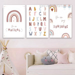 Rainbow Nursery Kids Modern Stretched Framed Artwork 3 Piece Wall Art for Room Wall Ornament