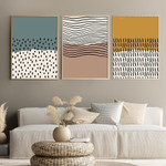 Wavy Streaks Modern Abstract Framed Stretched Artwork 3 Panel Canvas Prints for Room Wall Adorn