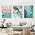Beach Boho Landscape Modern Stretched Framed Artwork 3 Piece Canvas Prints for Room Wall Ornament