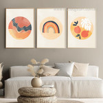 Wavy Stripes Boho Abstract Scandinavian Stretched Framed Artwork 3 Piece Wall Art for Room Wall Decoration