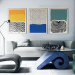 Zigzag Lines Abstract Modern Stretched Framed Artwork 3 Piece Canvas Art for Room Wall Garnish