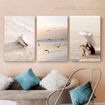 Beach Brine Bird 3 Multi Panel Wall Hanging Set Artwork Image Naturescape Scandinavian Canvas Print Sets for Room Finery