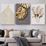 Golden Monstera Leafage Minimalist Modern 3 Multi Panel Botanical Artwork Set Photograph Print on Canvas for Room Wall Finery Golden Monstera Leafage Minimalist Modern 3 Multi Panel Botanical Artwork Set Photograph Print on Canvas for Room Wall Finery
