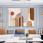 Abstract Rainbow Geometric Art Minimalist Stretched Framed Artwork 2 Panel Canvas for Room Wall Décor