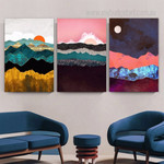 Mount Sunset Landscape Nordic Photograph Abstract 3 Piece Set Canvas Print for Room Wall Artwork Ornament