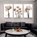 Dry Blooms Floral Modern Wall Hanging Set Artwork Image Abstract 3 Multi Panel Canvas Print for Room Finery