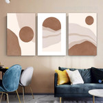 Abstract Desert Boho Illustration Minimalist Décor Stretched Framed Artwork 3 Piece Canvas for Room Wall Garnish