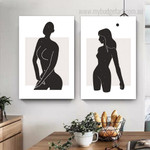 Nude Wench Females Nordic 2 Multi Panel Painting Set Minimalist Figure Photograph Canvas Print for Home Wall Illumination