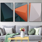 Triangular Mackles Abstract Modern 3 Panel Geometric Set Painting Photograph Print on Canvas Home Wall Flourish