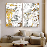 Splashes Marble Spots Abstract Photograph Modern 2 Piece Set Canvas Print for Room Wall Artwork Trimming