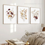 Wild Florets Buds Watercolor Scandinavian 3 Piece Wall Artwork Floral Photograph Canvas Print Set for Room Assortment