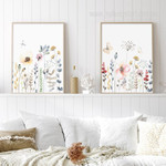 Chromatic Blooms Butterfly Flowers Watercolor Floral Set Picture 2 Multi Panel Scandinavian Canvas Print Artwork Set for Wall Hanging Moulding