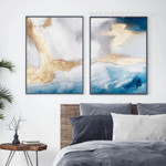 Convoluted Blots Watercolor Contemporary Abstract 2 Piece Set Canvas Print Photograph for Room Wall Art Outfit