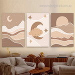 Daystar Cloud Moon Landscape Cheap 3 Multi Panel Scandinavian Wall Art Photograph Kids Nursery Canvas Print for Room Garniture