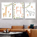 Giraffe Cartoon Flowers Floral 3 Panel Animal Set Artwork Photograph Nursery Print on Canvas Room Wall Tracery