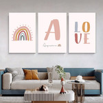 Love Rainbow Stars Modern Typography 3 Multi Panel Painting Set Minimalist Photograph Custom Canvas Print for Home Wall Adornment