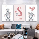 Cute Animated Elephants Nursery Animal 3 Multi Panel Minimalist Painting Set Photograph Custom Canvas Print for Room Wall Drape Cute Animated Elephants Nursery Animal 3 Multi Panel Minimalist Painting Set Photograph Custom Canvas Print for Room Wall Drape