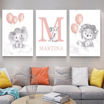 Calf Giraffe Baby Lion Minimalist 3 Multi Panel Animal Painting Set Photograph Nursery Custom Canvas Print for Room Wall Decoration