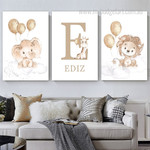 Cute Wild King Elephant Minimalist Animal 3 Panel Set Painting Photograph Kids Nursery Custom Print on Canvas Home Wall Moulding