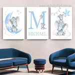 Aster Cloudy Elephant Animal Nursery 3 Multi Panel Minimalist Artwork Set Picture Custom Canvas Print for Wall Hanging Finery