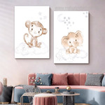Animated Monkey Shiner Modern Animal Photograph 2 Piece Set Minimalist Nursery Canvas Print for Room Wall Art Decor Animated Monkey Shiner Modern Animal Photograph 2 Piece Set Minimalist Nursery Canvas Print for Room Wall Art Decor