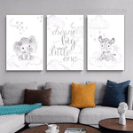 Dream Big Little One Animal 3 Multi Panel Nursery Sets Painting Image Quotes Canvas Prints for Room Illumination