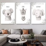 Elephant Koala Zebra Animal 3 Multi Panel Minimalist Painting Photograph Nursery Canvas Prints Wall Sets for Room Wall Garnish