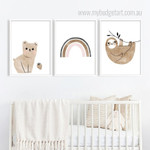Bear And Sloth Animal Minimalist Photograph 3 Piece Set Nordic Nursery Canvas Print Art for Room Wall Arrangement Bear And Sloth Animal Minimalist Photograph 3 Piece Set Nordic Nursery Canvas Print Art for Room Wall Arrangement