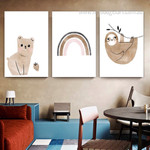 Bear And Sloth Animal Photograph Minimalist 3 Piece Set Nordic Kids Nursery Canvas Print Artwork for Room Wall Hanging Drape Bear And Sloth Animal Photograph Minimalist 3 Piece Set Nordic Kids Nursery Canvas Print Artwork for Room Wall Hanging Drape