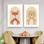 Animated Cute Fox Scandinavian Animal Wall Hanging Set Artwork Image 2 Multi Panel Nursery Canvas Prints for Room Ornament Animated Cute Fox Scandinavian Animal Wall Hanging Set Artwork Image 2 Multi Panel Nursery Canvas Prints for Room Ornament