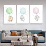 Hippo Fly Balloon Stars Animal Watercolor 3 Multi Panel Painting Set Minimalist Photograph Nursery Canvas Print for Home Wall Adornment Hippo Fly Balloon Stars Animal Watercolor 3 Multi Panel Painting Set Minimalist Photograph Nursery Canvas Print for Home Wall Adornment