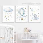 Elephant Fly Balloon Clouds Animal Minimalist 3 Panel Set Watercolor Artwork Photograph Nursery Print on Canvas Room Wall Tracery Elephant Fly Balloon Clouds Animal Minimalist 3 Panel Set Watercolor Artwork Photograph Nursery Print on Canvas Room Wall Tracery