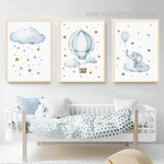 Elephant Fly Balloon Stars Minimalist Animal 3 Panel Set Watercolor Painting Photograph Kids Nursery Print on Canvas Home Wall Moulding Elephant Fly Balloon Stars Minimalist Animal 3 Panel Set Watercolor Painting Photograph Kids Nursery Print on Canvas Home Wall Moulding