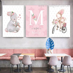 Rabbit Floret Cartoon Elephant Minimalist Floral Photograph Animal 3 Piece Custom Personalised Nursery Canvas Print Artwork Set for Room Wall Arrangement Rabbit Floret Cartoon Elephant Minimalist Floral Photograph Animal 3 Piece Custom Personalised Nursery Canvas Print Artwork Set for Room Wall Arrangement
