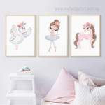 Floret Swan Flowers Nordic Floral Photograph Bird 3 Piece Nursery Canvas Print Artwork Set for Room Wall Arrangement