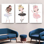 Little Princess Dance Nursery Floral Figure 3 Multi Panel Nordic Painting Set Photograph Canvas Print for Room Wall Drape