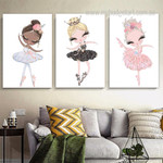 Little Princess Dance Nordic Floral Figure Photograph 3 Piece Set Nursery Canvas Print for Room Wall Art Decor