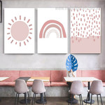 Rainbow Cipher Sun Landscape Photograph 3 Piece Abstract Set Kids Nursery Canvas Print for Room Wall Art Assortment