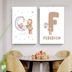 Cute Animated Teddy Bears Moon Watercolour Minimalist 2 Panel Set Artwork Photograph Kids Custom Nursery Print on Canvas Room Wall Tracery Cute Animated Teddy Bears Moon Watercolour Minimalist 2 Panel Set Artwork Photograph Kids Custom Nursery Print on Canvas Room Wall Tracery