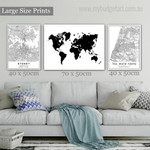 Sydney Tel Aviv Yafo Map 3 Multi Panel Abstract Painting Set Photograph Rolled Canvas Print for Room Wall Drape