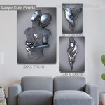 Love Heart Silver 3D Effect Metal Figure Statue Modern Framed Artwork Picture 3 Piece Multi Panel Wall Art for Home Décor