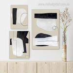 Black Rectangular Daubs Minimalist Abstract 3 Piece Set Rolled Painting Photograph Print on Canvas Home Wall Drape