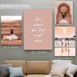 Go Where You Feel Most Alive Nature Sunset Canvas Quote Typography Modern Framed Artwork Picture 4 Piece Wall Art for Room Adornment