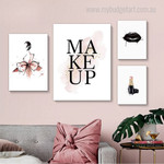 Makeup Modern Fashion Framed Artwork Picture 4 Piece Multi Panel Wall Art for Room Décor