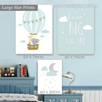 Hot Air Balloon Cute Animal Nursery Kids Modern Artwork Photo 3 Panel Canvas Set for Room Wall Spruce