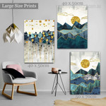 Geometric Mountain Abstract Landscape Nordic Wall Canvas Photo 3 Panel Canvas Set for Room Wall Spruce