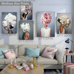 Stylish Women Floral Abstract Figure Fashion Style Modern Artwork Image 5 Piece Wall Art for Room Wall Decoration